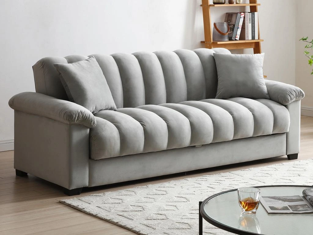 Canapé 3 Places Convertible Clic-clac En Velours Gris ZAPOTO 10 Canapé 3 Places Convertible Clic-clac En Velours Gris ZAPOTO – Image 10