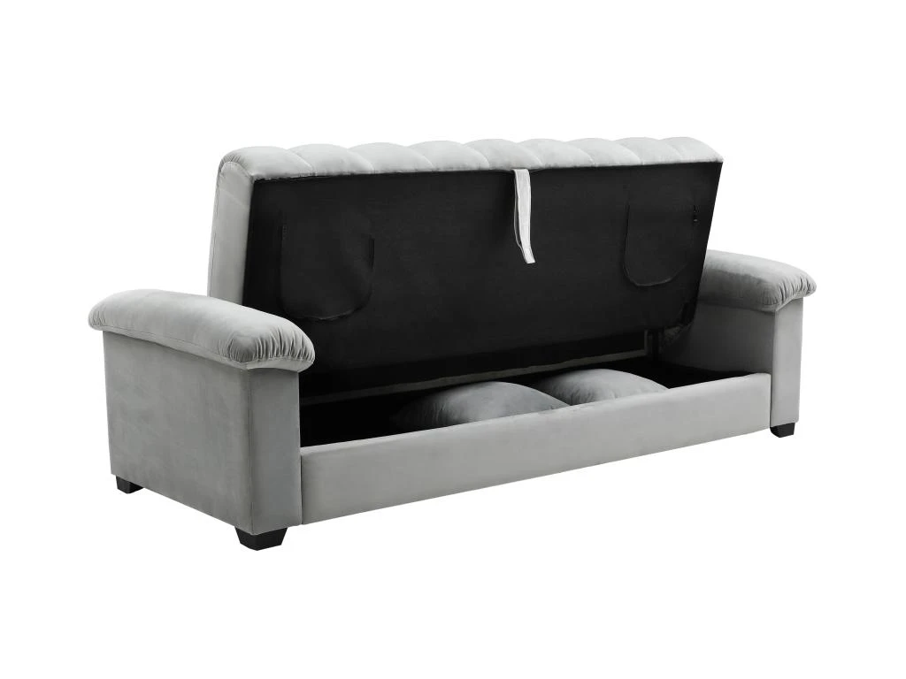 Canapé 3 Places Convertible Clic-clac En Velours Gris ZAPOTO 5 Canapé 3 Places Convertible Clic-clac En Velours Gris ZAPOTO – Image 5