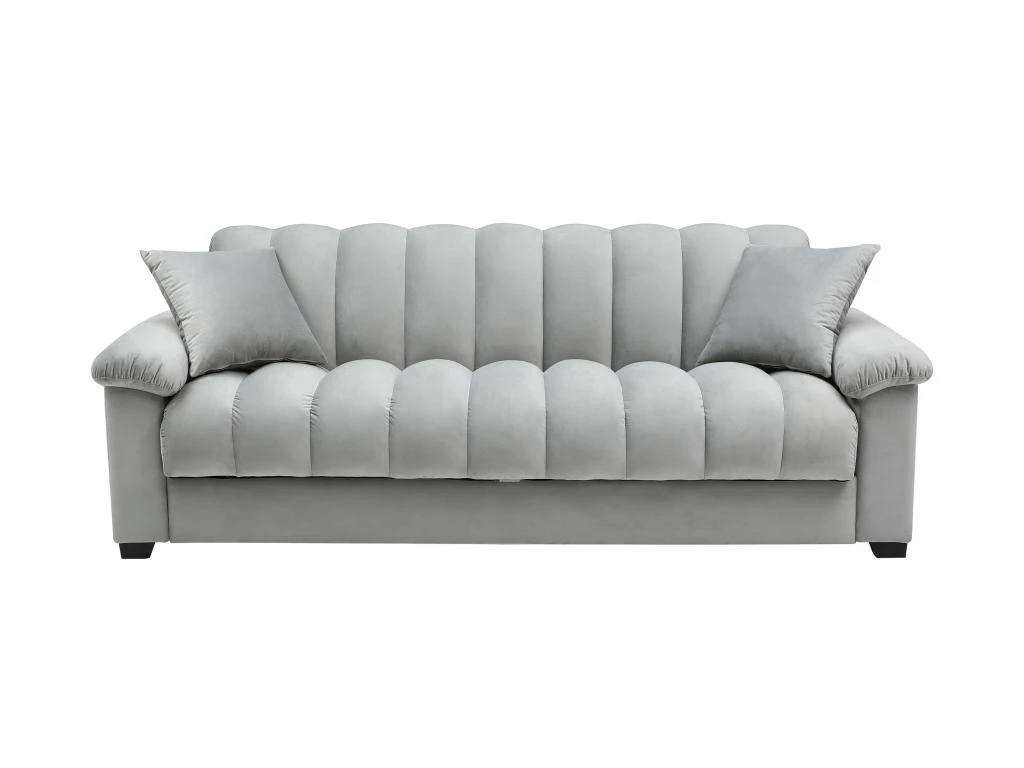 Canapé 3 Places Convertible Clic-clac En Velours Gris ZAPOTO 3 Canapé 3 Places Convertible Clic-clac En Velours Gris ZAPOTO – Image 3