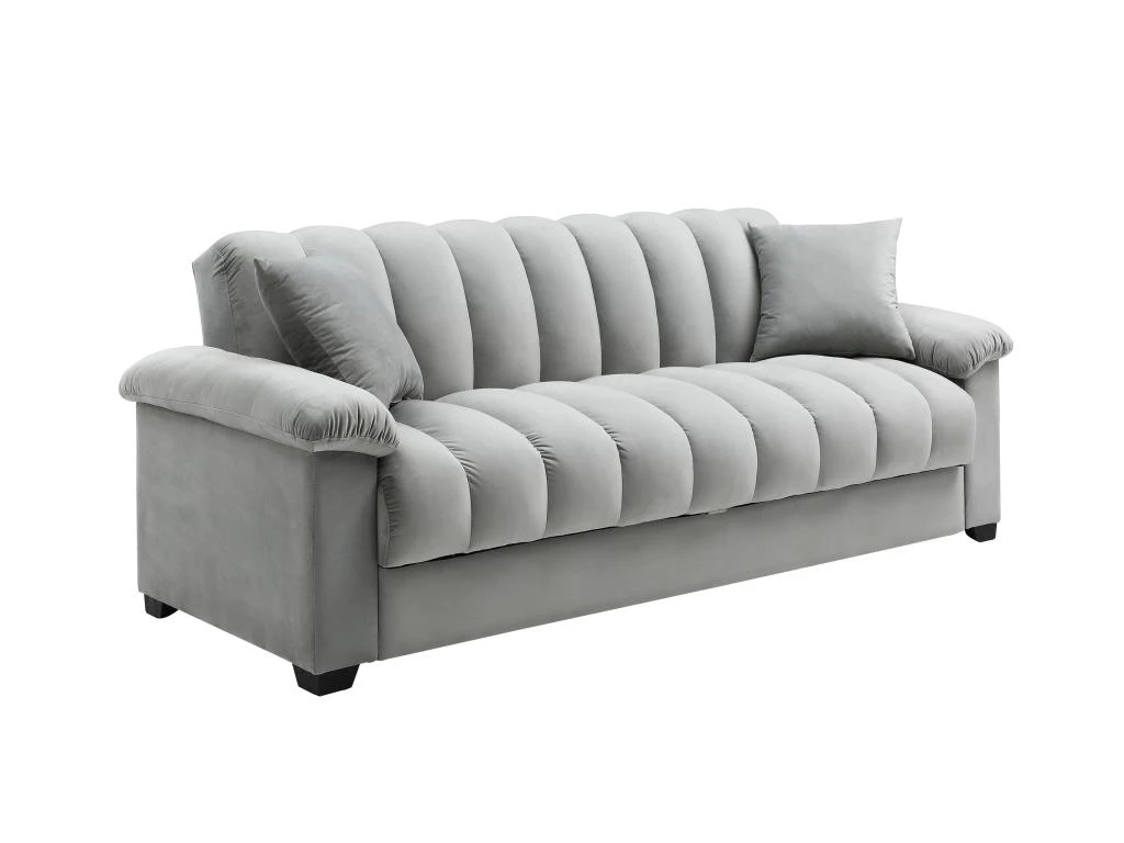 Canapé 3 Places Convertible Clic-clac En Velours Gris ZAPOTO 2 Canapé 3 Places Convertible Clic-clac En Velours Gris ZAPOTO – Image 2