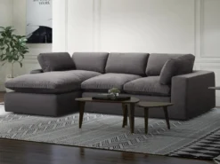 Canapé D'angle Gauche En Velours Gris Anthracite AMAURY -Canapé Soldes Boutique canape 19614121