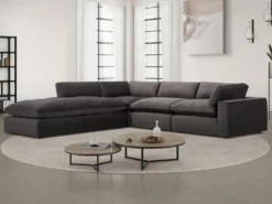 Grand Canapé D'angle Gauche En Velours Gris Anthracite AMAURY 17 Grand Canapé D'angle Gauche En Velours Gris Anthracite AMAURY -Canapé Soldes Boutique canape 19630345