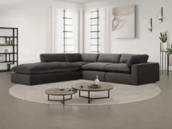 Grand Canapé D'angle Gauche En Velours Gris Anthracite AMAURY