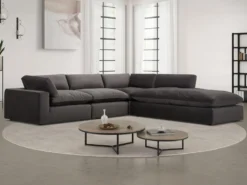 Grand Canapé D'angle Droit En Velours Gris Anthracite AMAURY -Canapé Soldes Boutique canape 19630359