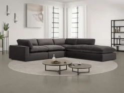 Grand Canapé D'angle Droit En Velours Gris Anthracite AMAURY