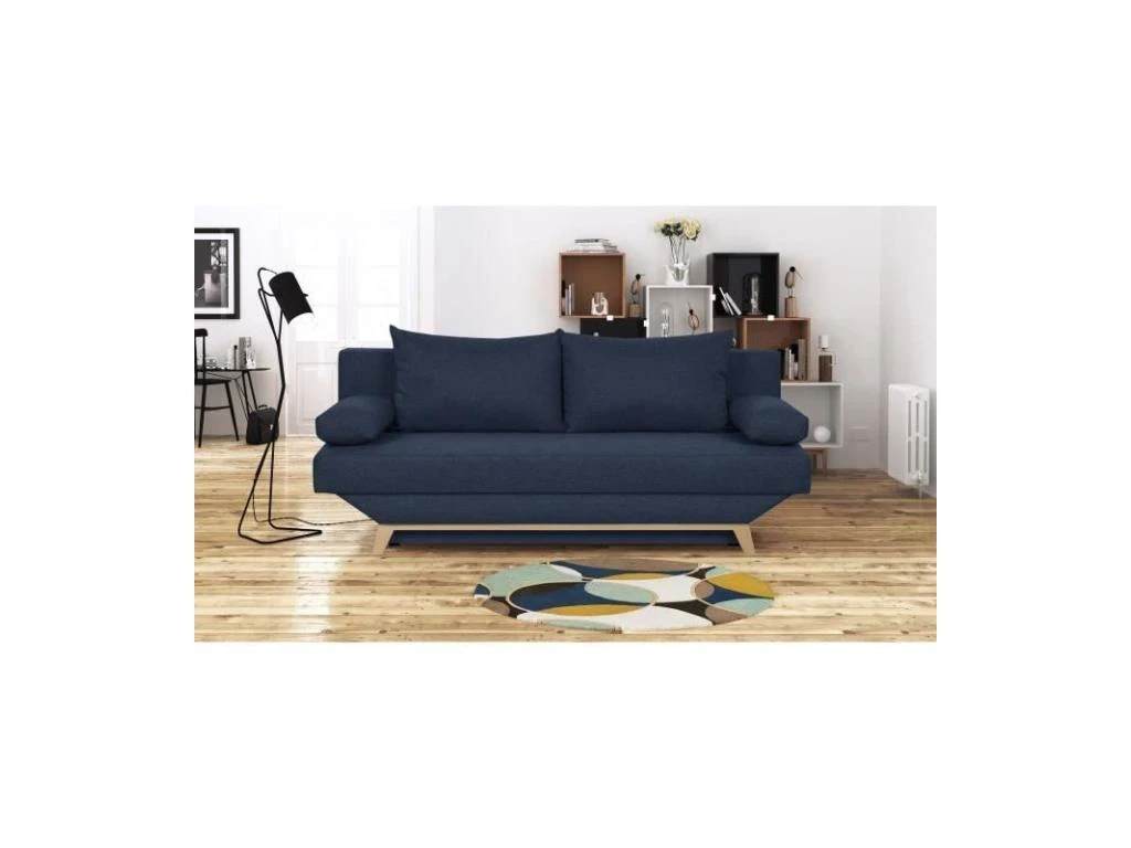 TEIJO Banquette Convertible 3 Places Avec Coffre De Rangement - Tissu Bleu - L 190 X P 84 X H 92 Cm 1 TEIJO Banquette Convertible 3 Places Avec Coffre De Rangement - Tissu Bleu - L 190 X P 84 X H 92 Cm