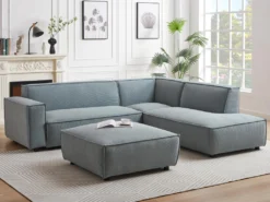 Canapé D'angle Droit En Velours Côtelé Bleu Clair BORORE De Pascal Morabito -Canapé Soldes Boutique canape 19725625