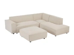 Canapé D'angle Droit Et Pouf En Velours Côtelé Beige BORORE -Canapé Soldes Boutique canape 19738291