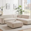 Canapé D'angle Droit Et Pouf En Velours Côtelé Beige BORORE
