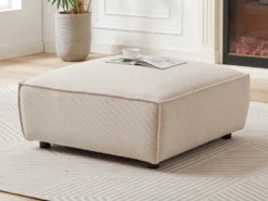 Canapé D'angle Droit Et Pouf En Velours Côtelé Beige BORORE -Canapé Soldes Boutique canape 19738435