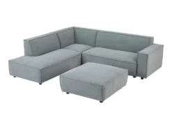 Canapé D'angle Gauche Et Pouf En Velours Côtelé Bleu Clair BORORE -Canapé Soldes Boutique canape 19738585