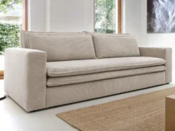 Canapé 3 Places Convertible En Velours Côtelé Crème TILIA 15 Canapé 3 Places Convertible En Velours Côtelé Crème TILIA -Canapé Soldes Boutique canape 19766651