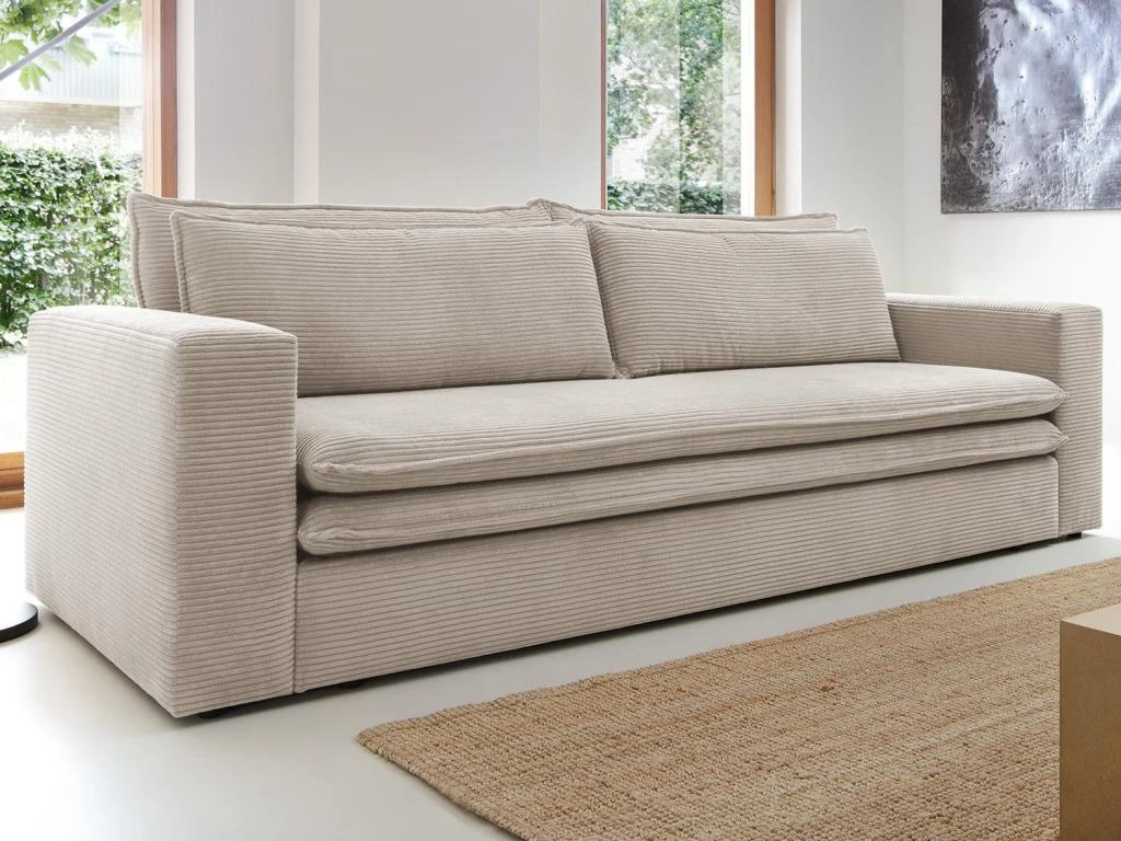 Canapé 3 Places Convertible En Velours Côtelé Crème TILIA 8 Canapé 3 Places Convertible En Velours Côtelé Crème TILIA – Image 8