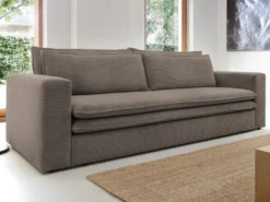 Canapé 3 Places Convertible En Velours Côtelé Taupe TILIA -Canapé Soldes Boutique canape 19766987