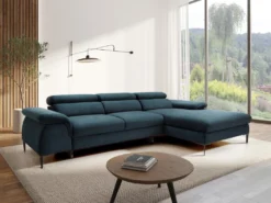 Canapé D'angle Droit Convertible En Velours Bleu Nuit SEPINA De Pascal Morabito