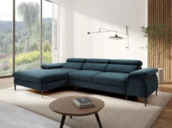 Canapé D'angle Gauche Convertible En Velours Bleu Nuit SEPINA De Pascal Morabito