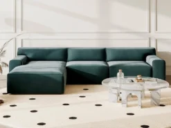 Canapé D'angle Gauche En Velours Bleu OTRANO -Canapé Soldes Boutique canape 19874131