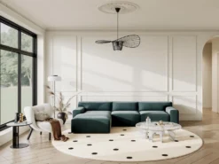 Canapé D'angle Gauche En Velours Bleu OTRANO