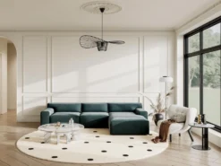 Canapé D'angle Droit En Velours Bleu OTRANO