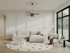 Canapé D'angle Réversible En Velours Côtelé Crème LUMIO