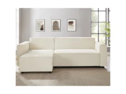 Canapé D'angle Convertible Réversible Lorenzo En Velours Côtelé Beige