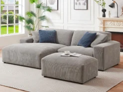 Canapé D'angle Gauche En Velours Côtelé Gris TIRONO 13 Canapé D'angle Gauche En Velours Côtelé Gris TIRONO -Canapé Soldes Boutique canape 19914655