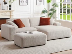 Canapé D'angle Droit En Velours Côtelé Beige TIRONO -Canapé Soldes Boutique canape 19914675