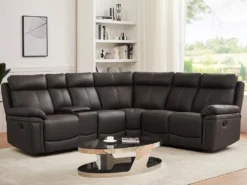 Grand Canapé D'angle Relax En Cuir Marron DEVERA -Canapé Soldes Boutique canape 19956329