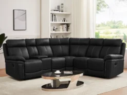 Grand Canapé D'angle Relax En Cuir Noir DEVERA -Canapé Soldes Boutique canape 19956385