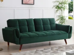 Canapé 3 Places Convertible Clic-clac En Velours Vert GULCAN -Canapé Soldes Boutique canape 19964387