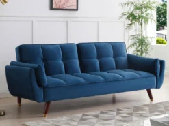 Canapé 3 Places Convertible Clic-clac En Velours Bleu GULCAN -Canapé Soldes Boutique canape 19964967