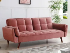 Canapé 3 Places Convertible Clic-clac En Velours Rose GULCAN -Canapé Soldes Boutique canape 19965965