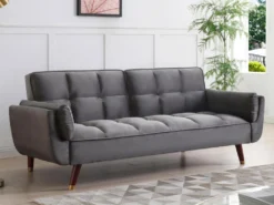 Canapé 3 Places Convertible Clic-clac En Velours Gris GULCAN -Canapé Soldes Boutique canape 19976269