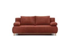 Banquette Convertible 3 Places MIKA - Velours Côtelé Terracotta - Coffre De Rangement - L 192 X H 84 X P 93 Cm