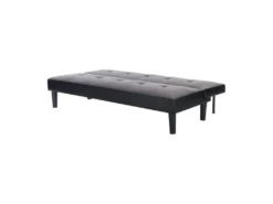 IVY Banquette Clic Clac 3 Places Capitonné - Tissu Gris Clair Et Simili Noir - L 180 X P 84 X H 74 Cm -Canapé Soldes Boutique canape 20000447