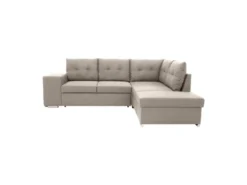 Canapé D'angle Convertible Réversible 4-5 Places MITCHELL - Tissu Beige - Coffre De Rangement - L 247 X P 205 X H 71/93 Cm