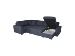 Canapé D'angle Panoramique Convertible Réversible - Tissu Bleu - L 313 X P 213 X H 90 Cm - HAMILTON - Fabriqué En Ukraine -Canapé Soldes Boutique canape 20001887