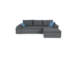 CELINA Canapé D'angle Réversible Convertible 3 Places + Coffre De Rangement - Tissu Gris - L 274 X P 184 Cm