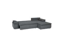 CELINA Canapé D'angle Réversible Convertible 3 Places + Coffre De Rangement - Tissu Gris - L 274 X P 184 Cm -Canapé Soldes Boutique canape 20002901