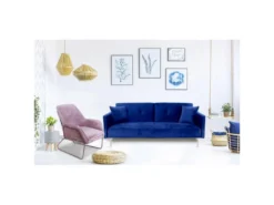 Canapé Convertible Clic-clac 3 Places Carla Velours Bleu -Canapé Soldes Boutique canape 20006237