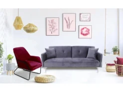 Canapé Convertible Clic-clac 3 Places Carla Velours Gris -Canapé Soldes Boutique canape 20006365