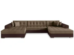 Canapé Panoramique D'angle Convertible Vento Simili Marron Et Tissu Marron