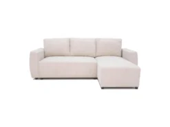 Canapé D'angle Convertible Réversible 3-4 Places PHARELL - Velours Côtelé Beige - Coffre De Rangement - L 244 X P 155 X H 71