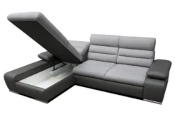 Canapé D'angle Convertible En Tissu Et Simili MIRABEAU - Bicolore Gris/anthracite - Angle Gauche -Canapé Soldes Boutique canape 200355