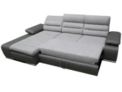 Canapé D'angle Convertible En Tissu Et Simili MIRABEAU - Bicolore Gris/anthracite - Angle Gauche -Canapé Soldes Boutique canape 200357