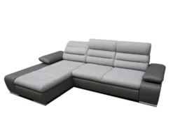 Canapé D'angle Convertible En Tissu Et Simili MIRABEAU - Bicolore Gris/anthracite - Angle Gauche -Canapé Soldes Boutique canape 200359