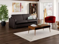 Canapé 3 Places Convertible Express En Cuir Marron BEVIS - Matelas 14 Cm -Canapé Soldes Boutique canape 20082783