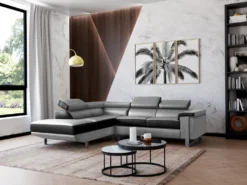 Canapé D'angle En Cuir MYSTIQUE - Bicolore Noir Et Gris - Angle Gauche