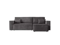 CLARISSE - Canapé D'angle Convertible Réversible Avec Coffre En Velours Côtelé - Gris Anthracite