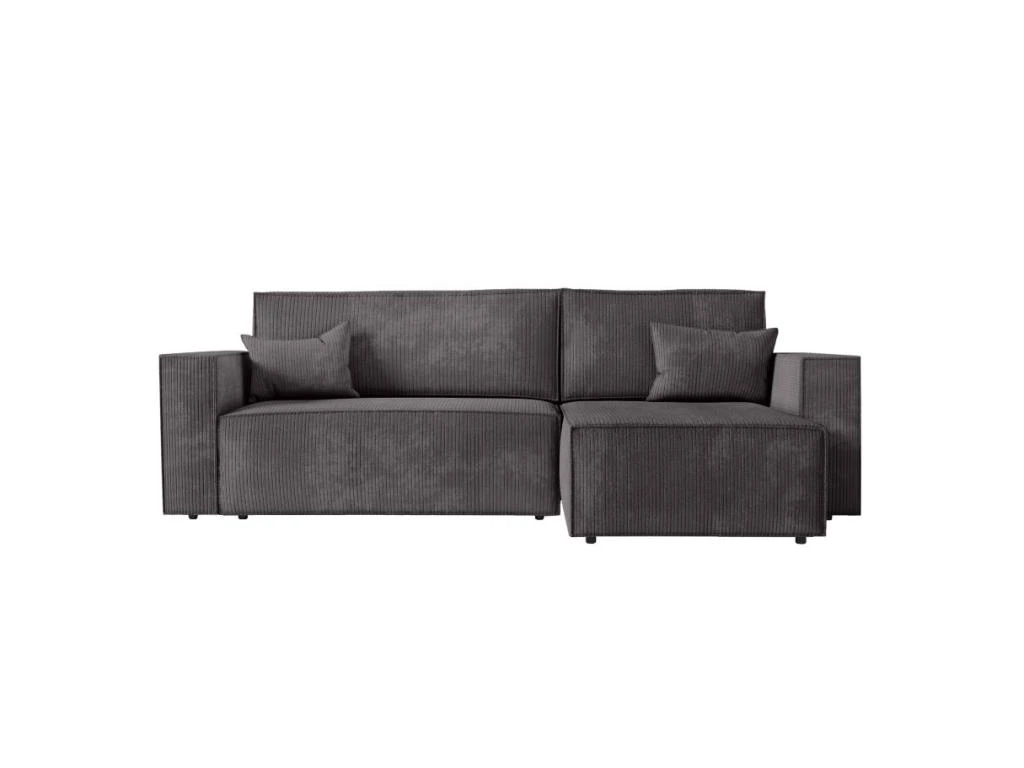 CLARISSE - Canapé D'angle Convertible Réversible Avec Coffre En Velours Côtelé - Gris Anthracite 1 CLARISSE - Canapé D'angle Convertible Réversible Avec Coffre En Velours Côtelé - Gris Anthracite